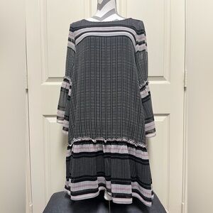 Max Studio Black and White Striped Dress with Pink Accents